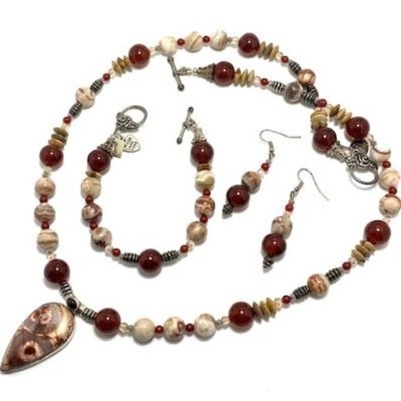 Handmade Jewelry Set by Surdigirl - Mexican Birdseye Carnelian